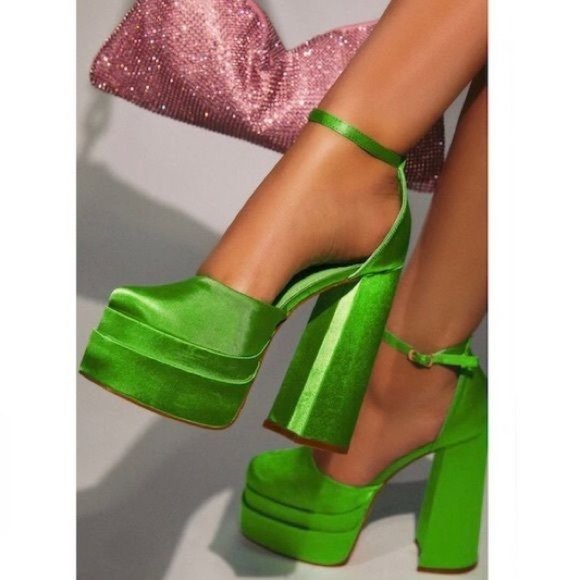 Shoes - !! NEW !! Double Platform Block Ankle Strap Heels in Green
